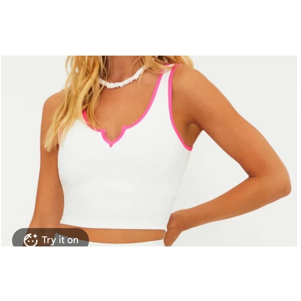 NEW! Beach Riot Josie Top Strawberry Cream White Pink Sport Crop Large